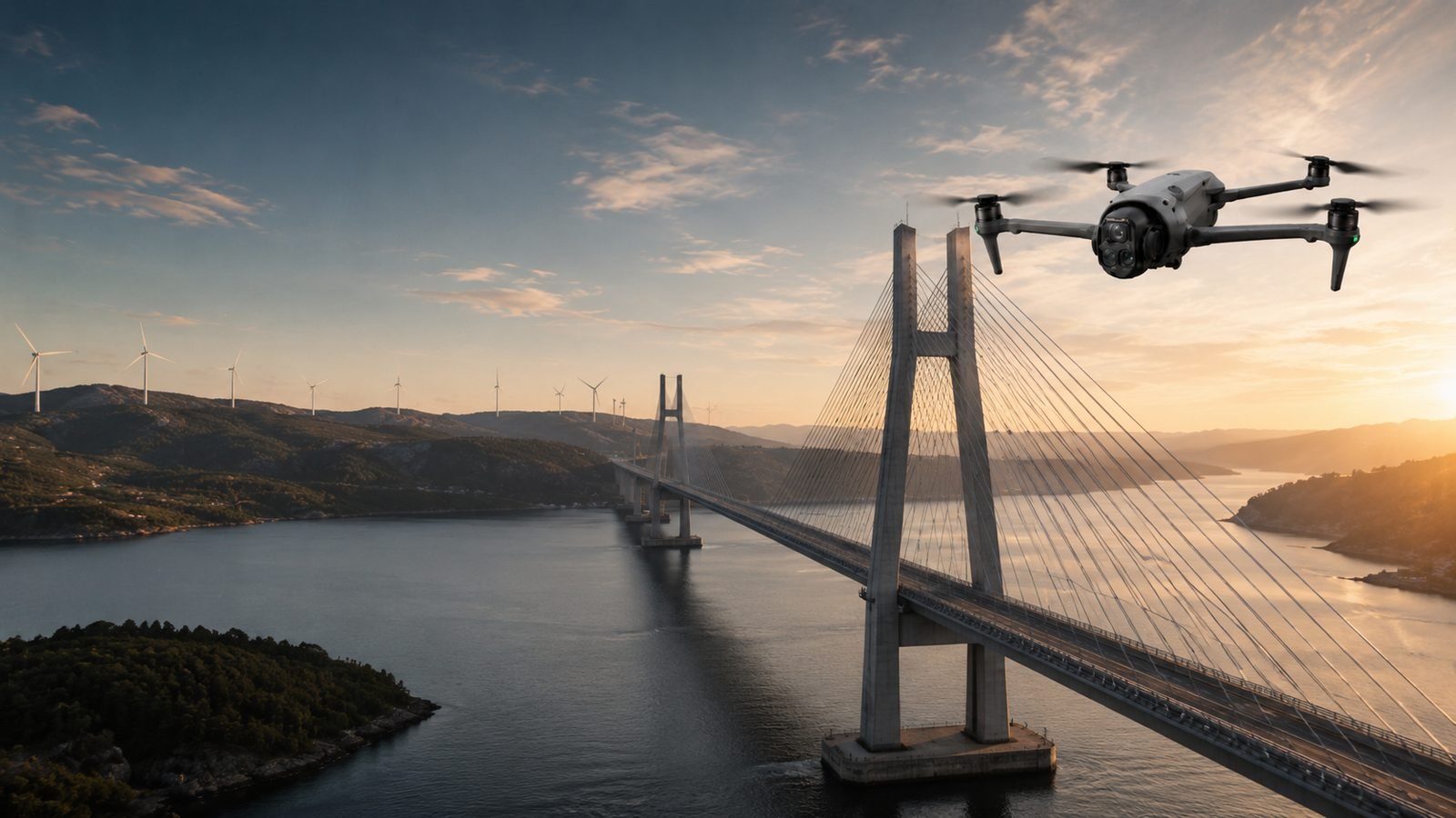 Tiltų ir vėjo elektrinių apžiūra dronu